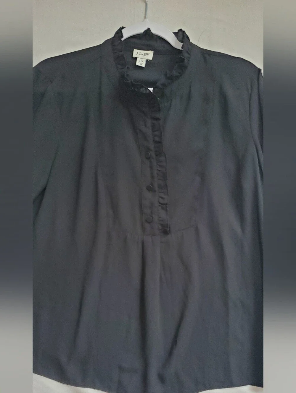 Womens Jcrew Black Tuxedo Blouse Ruffle Size 10